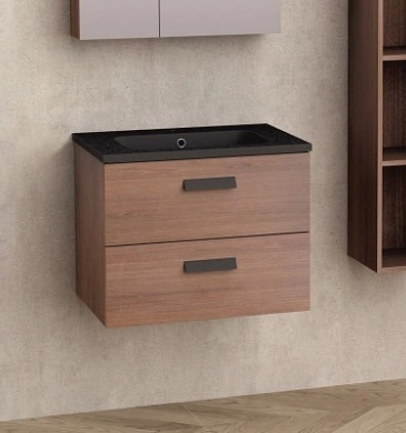 Шкаф за баня с мивка Илвина ICP6452 64см дървесен цвят и мивка от смола черна