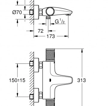 Термостатичен смесител за вана/душ Grohtherm 1000 Performance хром
