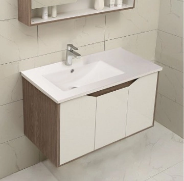 Шкаф за баня с мивка Интер 91см дървесен/бял