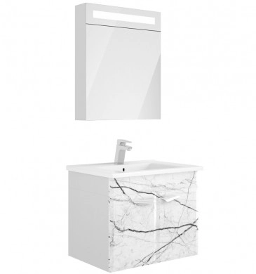 Шкаф за баня с мивка Marble 65см Бял