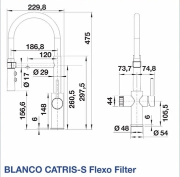 Смесител за кухня Blanco Catris S II Flexo Filter черен/инокс