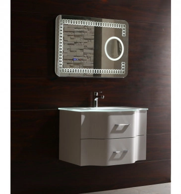 Шкаф за баня с мивка Интер 80см. Бял с мивка бяла мат стъкло ICP8080W