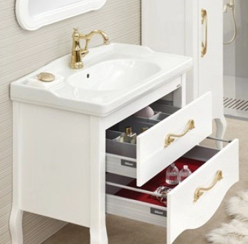 Шкаф за баня с мивка Lares 85см. Бял с мивка бяла с отвор