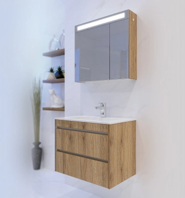 Шкаф за баня с мивка Ема 80см дървесен цвят