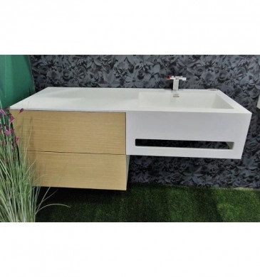 Шкаф за баня с мивка Интер ICP10083R 100см бял/дървесен цвят и мивка камменна бяла