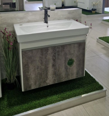 Шкаф за баня с мивка Интер ICP8365 80.5см бял/дървесен цвят