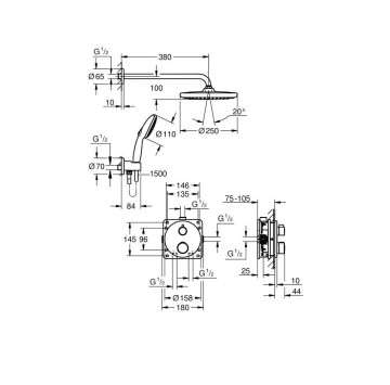 Душ система за вграждане Grohtherm Tempesta 250 хром GROHE