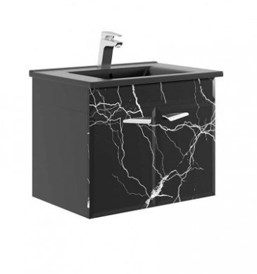 Шкаф за баня с мивка Marble 65см Черен