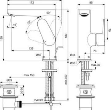 Смесител за мивка Cerafine O H155 черен IDEAL STANDARD