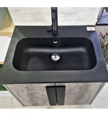 Шкаф за баня с мивка Интер ICP6451-4 60см дървесен цвят/мивка черен мат