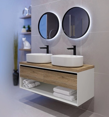 Шкаф за баня с мивка Кейптаун 120см Бял/дървесен цвят