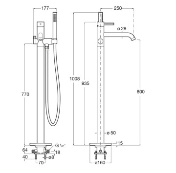 Смесител за вана/душ Ona розово злато ROCA