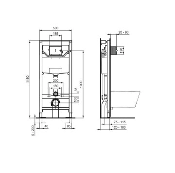 Промо Структура за вграждане ProSys 120P и Стенна тоалетна чиния Ellisse Rimless бяла IDEAL STANDARD