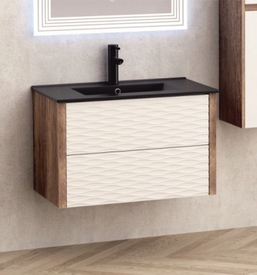 Шкаф за баня с мивка Интер ICP8043 80см дървесен цвят/мивка черен мат