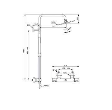 Термостатична душ колона Ceratherm Т25 черна IDEAL STANDARD