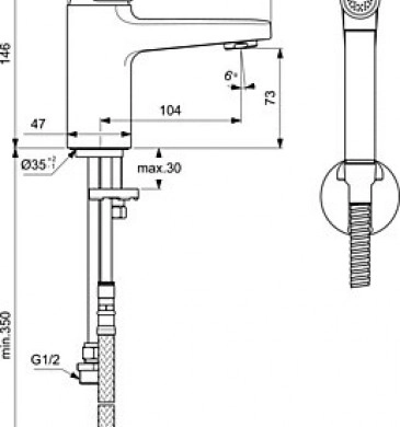 Смесител за мивка Ceraplan H75 с хигиеничен душ и аксесоари хром IDEAL STANDARD