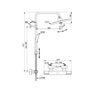 Термостатична душ колона Ceratherm Т25+ черна IDEAL STANDARD