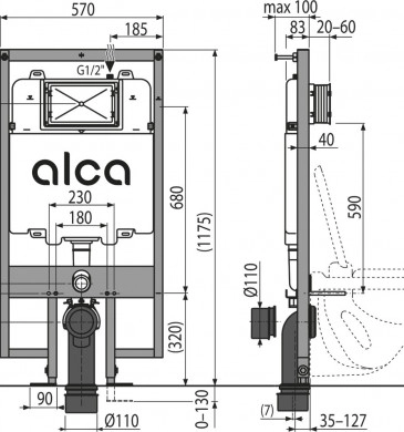 Структура за вграждане (гипсокартон) Alcadrain Slim AM101/1120