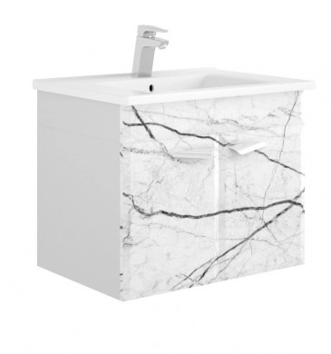 Шкаф за баня с мивка Marble 65см Бял