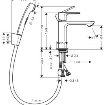 Смесител за мивка Rebris S и хигиенен душ черен мат HANSGROHE