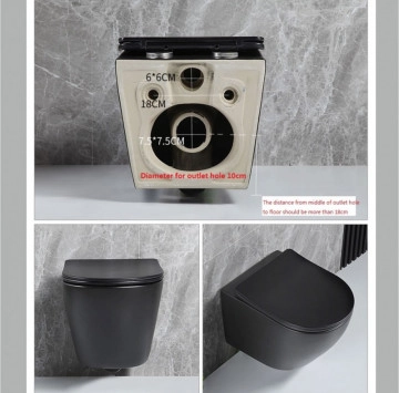 Стенна тоалетна чиния Интер ICC4937B Rimless черен мат ICC4937B/Black matt