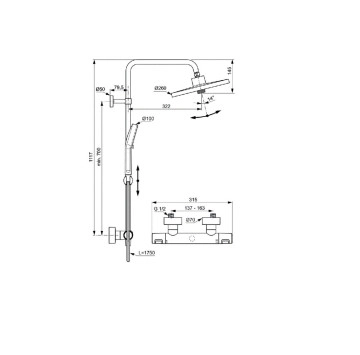 Термостатична душ колона Ceratherm T25+ хром IDEAL STANDARD