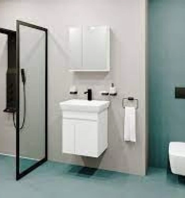 Шкаф за баня с мивка Мина 55см. PVC бял гланц