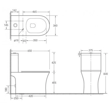 Моноблок Интер ICC7937P Geb 37.5/65/h83см. Rimless бял ИНТЕР КЕРАМИК