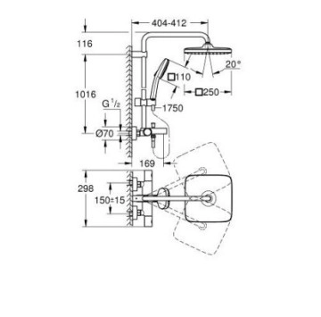 Душ колона Tempesta Cube 250 хром/бял GROHE