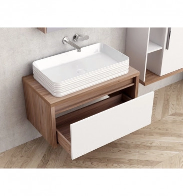 Шкаф за баня с мивка Интер ICP4540-80 80см бял гланц/дървесен цвят