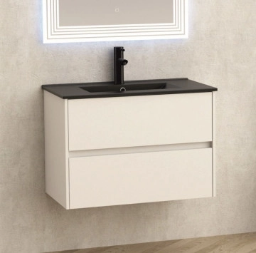 Шкаф за баня с мивка Интер ICP7955+ICC8066B 80см бял/черен