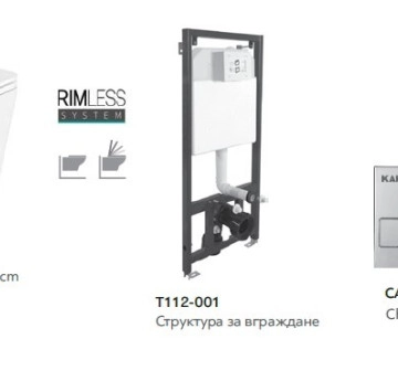 Промо Структура за вграждане T112-001 и Стенна тоалетна чиния LT057E-R Rimless бяла KARAG