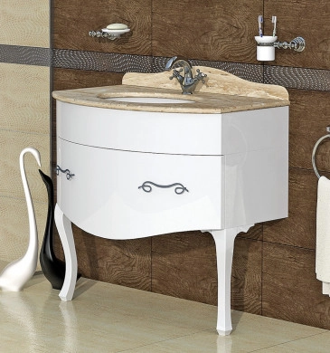 Шкаф за баня с мивка Реал 90см бял с плот гранит цвят 1 кафяв