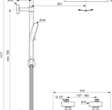Душ колона Ceratherm T25 N термостатична  хром IDEAL STANDARD