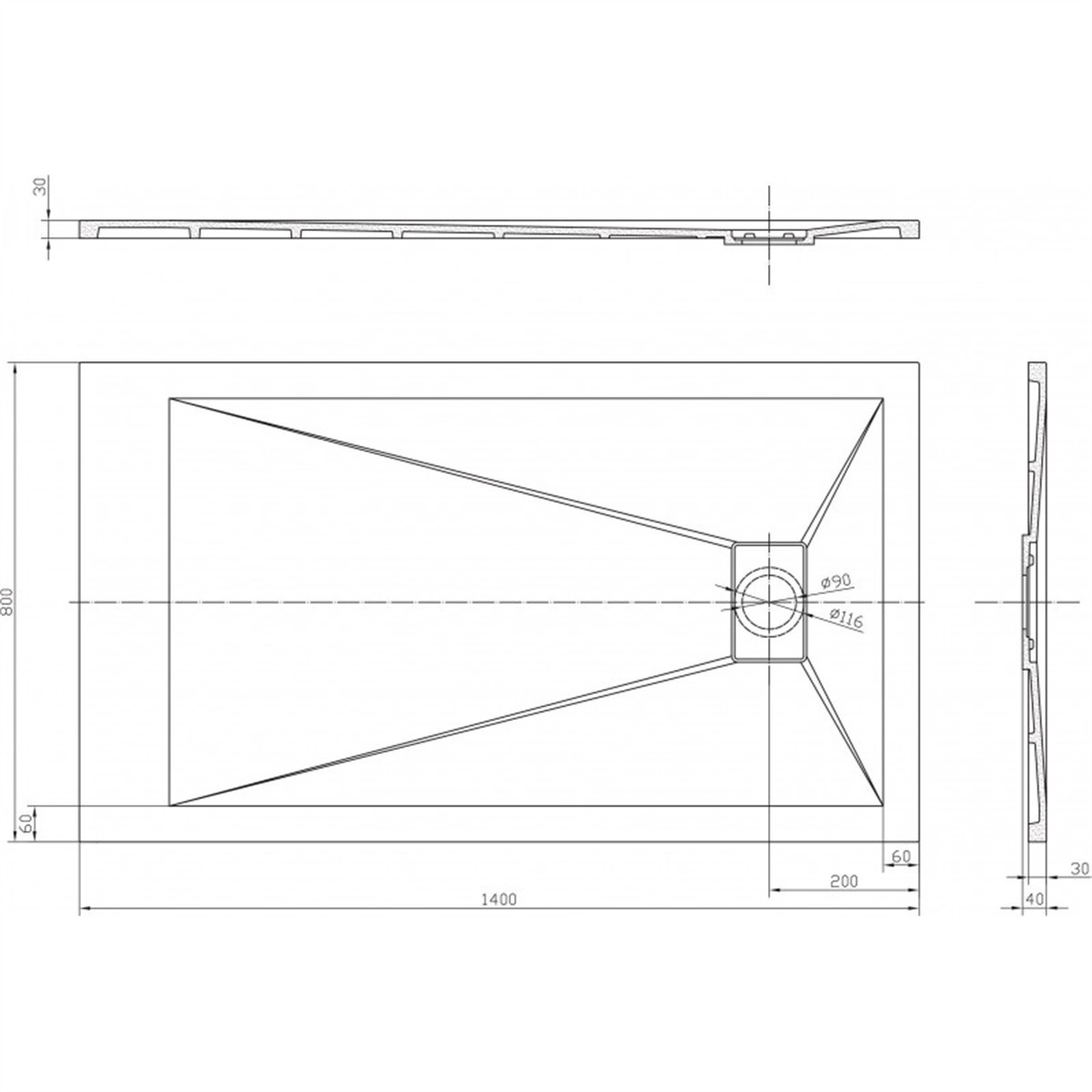 Душ корито Rough Stone ICST14080RS-1 140/80см бял мат ИНТЕР КЕРАМИК