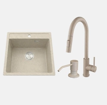 Комплект мивка, смесител и дозатор за кухня бежов гранит Oatmetal