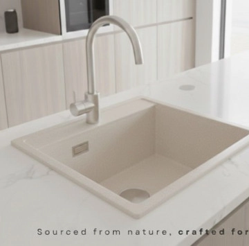 Комплект мивка, смесител и дозатор за кухня бежов гранит Oatmetal