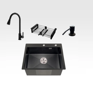 Комплект кухненска мивка черен/графит със смесител, дозатор и отцедник