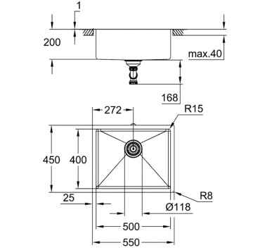 Кухненска мивка K700U 60-S 55см медно злато GROHE