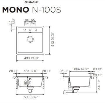 Кухненска мивка Mono N100S Magma 49/51см. черна SCHOCK