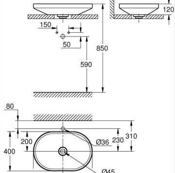 Мивка върху плот Airio Vessel 60см бяла GROHE