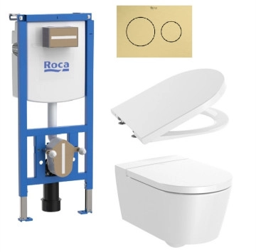Стенна тоалетна Inspira Round Rimless  и Структура Duplo-S ROCA