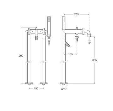 Смесител за вана/душ Loft от пода хром ROCA
