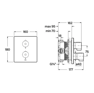 Термостатичен смесител за вана/душ  T-500 Square стомана ROCA