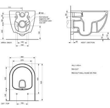 Стенна тоалетна чиния Hill черен мат