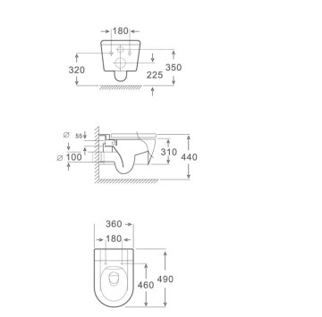 Стенна тоалетна чиния 4937MW Tornado бял мат ИНТЕР КЕРАМИК