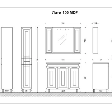 Шкаф огледало Лати 104см. MDF бял гланц